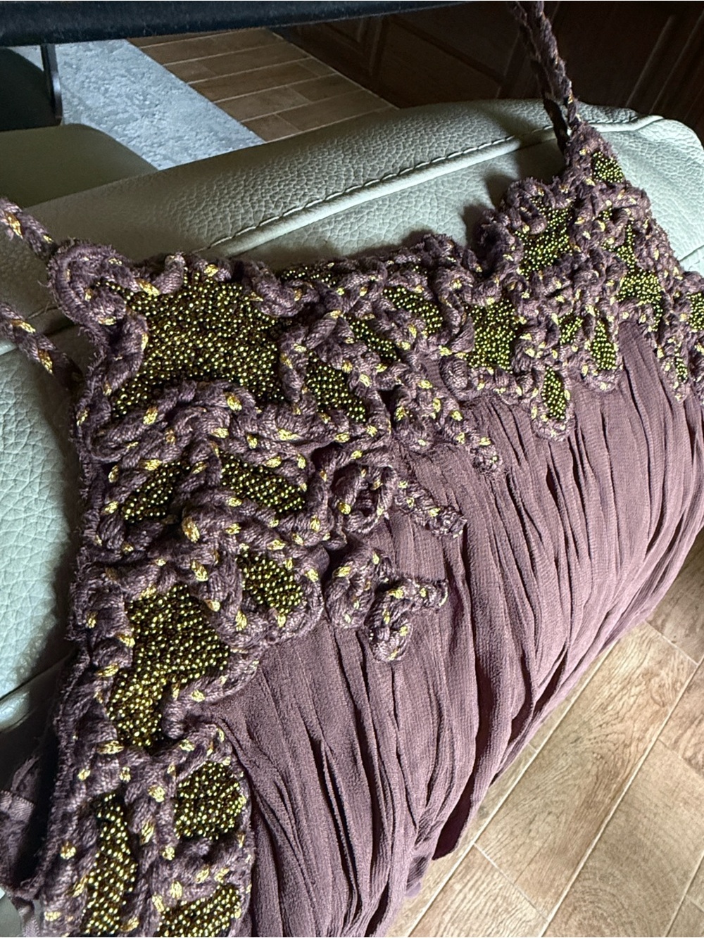 Zara Brown Beaded Spaghetti-Strap Maxi Dress